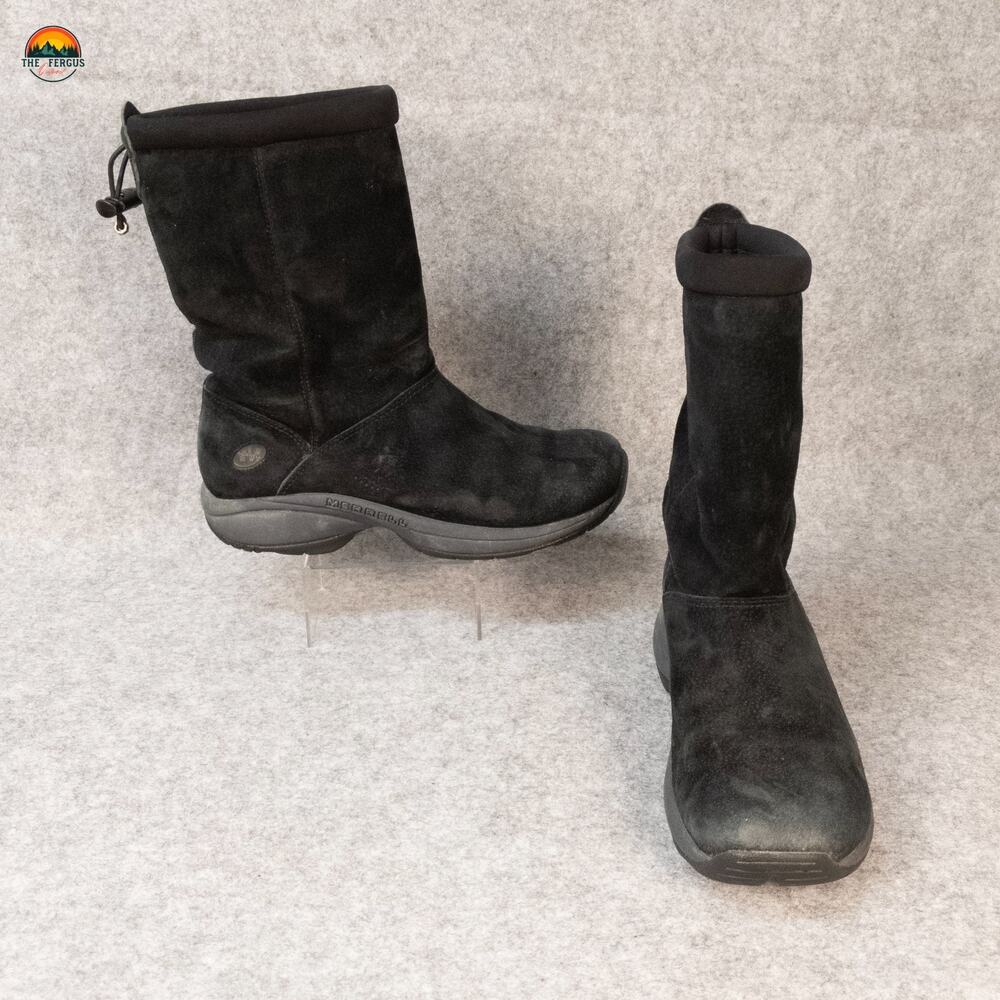 Merrell Primo Chill Snow Boot Black Suede Pull-On Mid-Calf Winter Women's 7.5